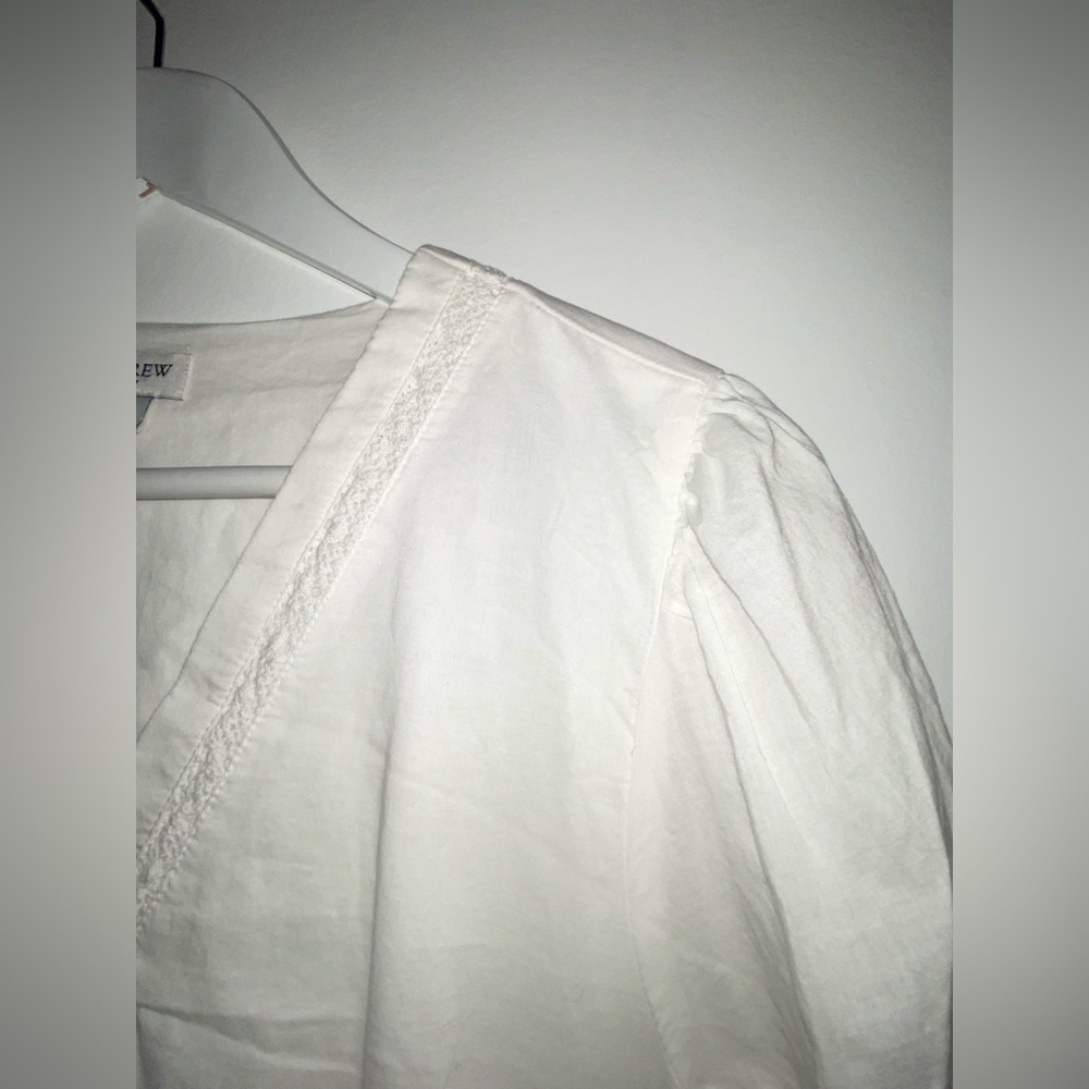 J. Crew Factory V-neck Cotton White Peasant Dress Size M Lined Romantic Cottage - Picture 7 of 16
